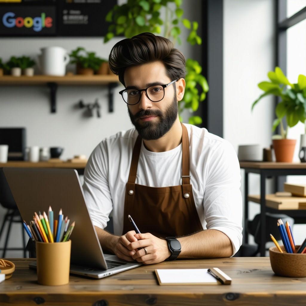 Local business owner using AI tools and integrating Google My Business with CRM and social media for local SEO