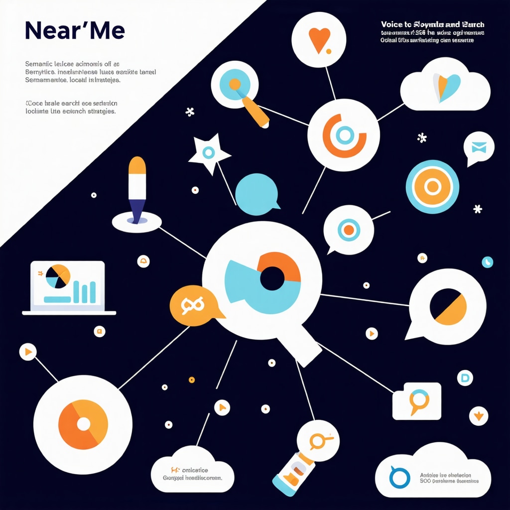 Infographic showing AI analytics and semantic SEO techniques enhancing 'near me' local search strategies