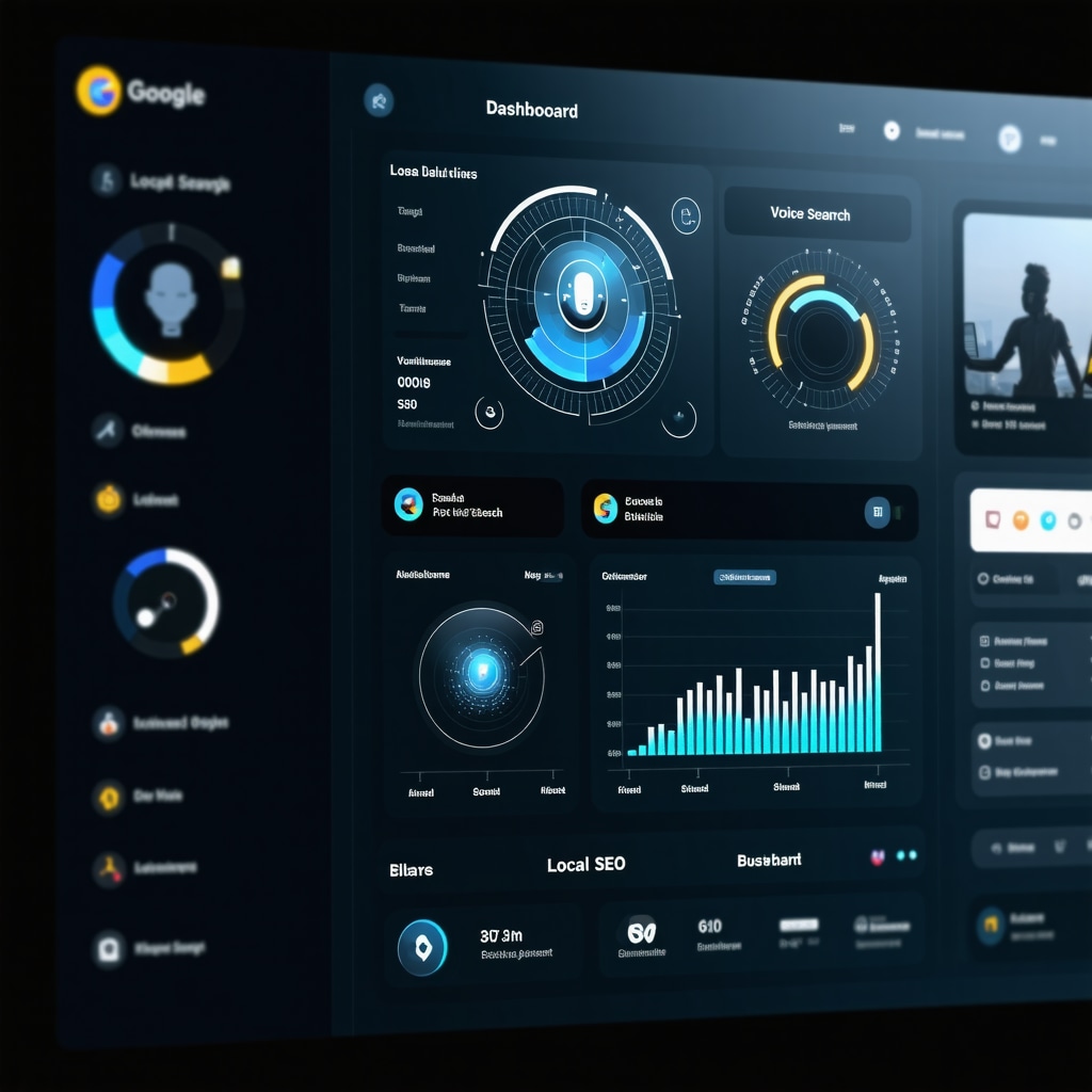 Digital dashboard showcasing AI analytics and voice search data for local SEO
