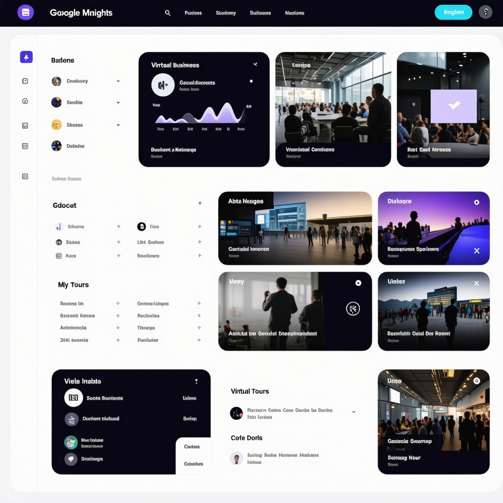 Digital dashboard illustrating AI analytics and interactive virtual tours on a Google My Business profile