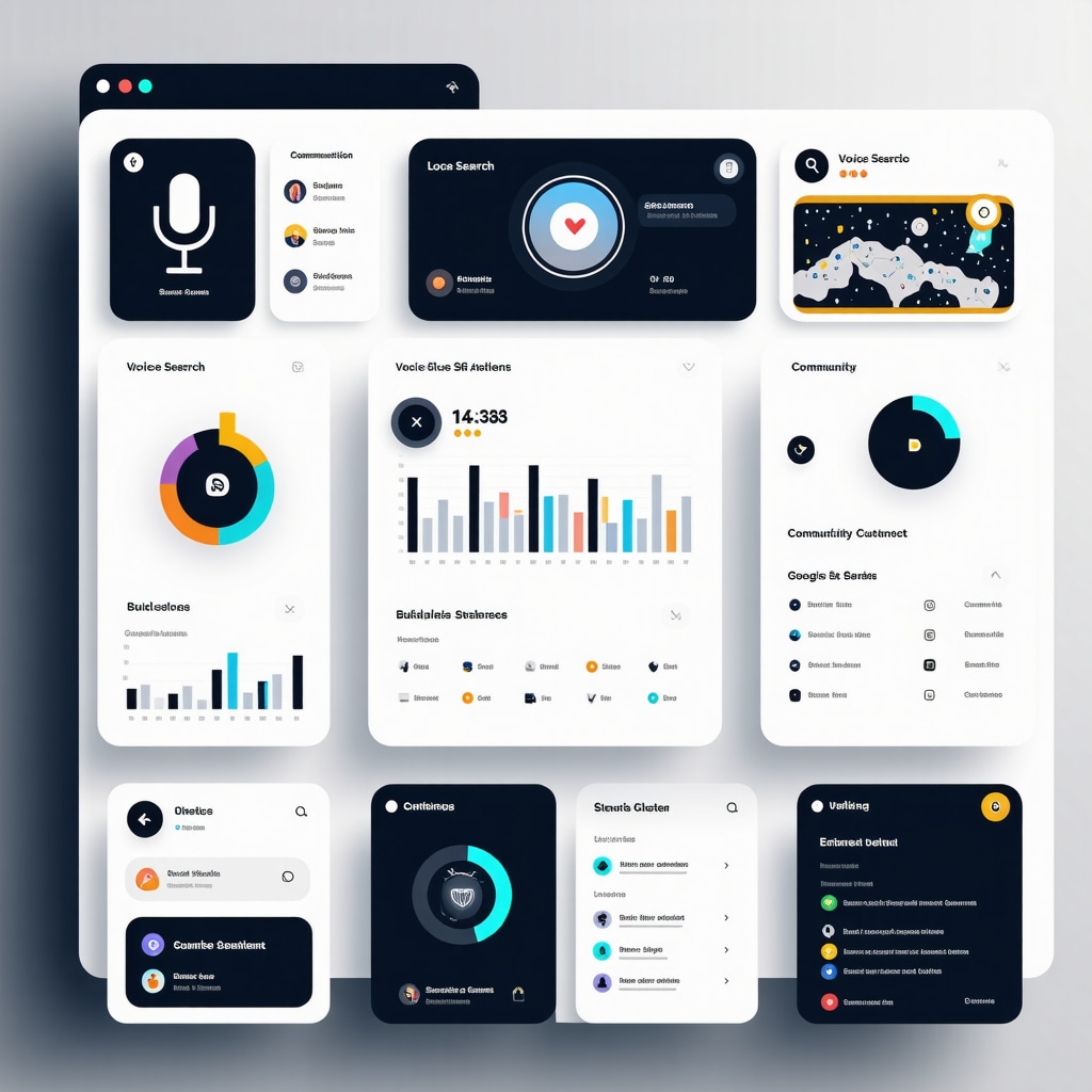 Digital dashboard showing AI analytics, voice search optimization, and hyperlocal content for Google Business SEO