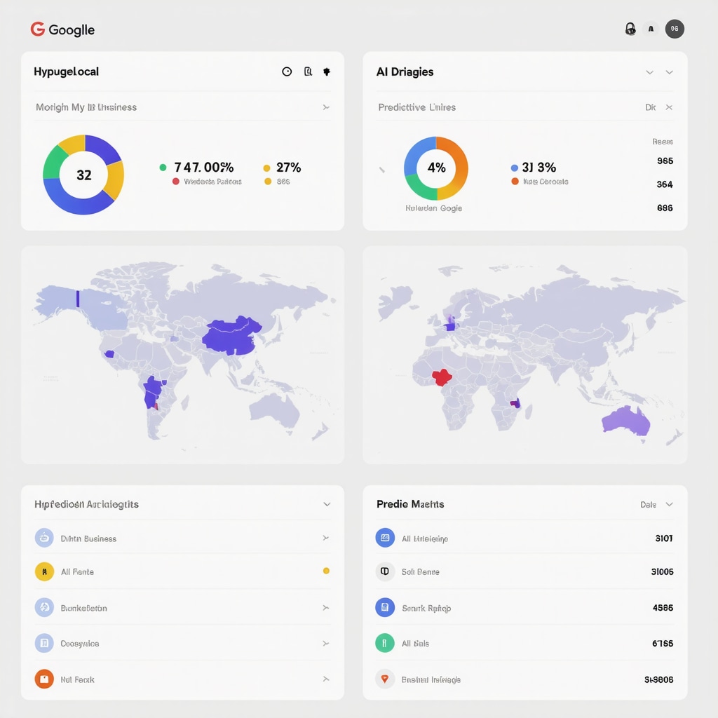 Dashboard showing GMB analytics, AI predictions, and geo-targeted marketing data