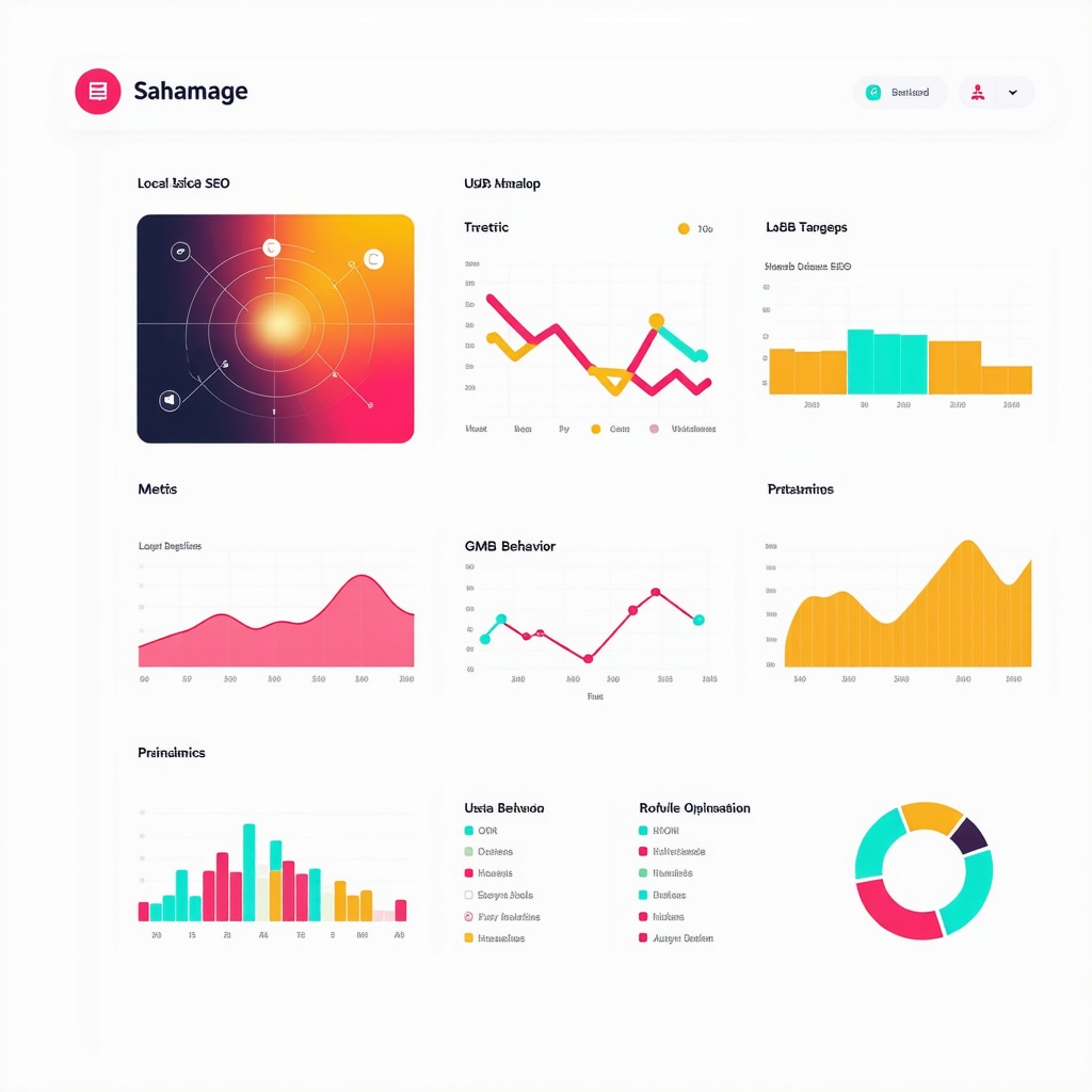 Dashboard showing AI-driven local SEO insights, geo-targeting heatmaps, and GMB optimization statistics