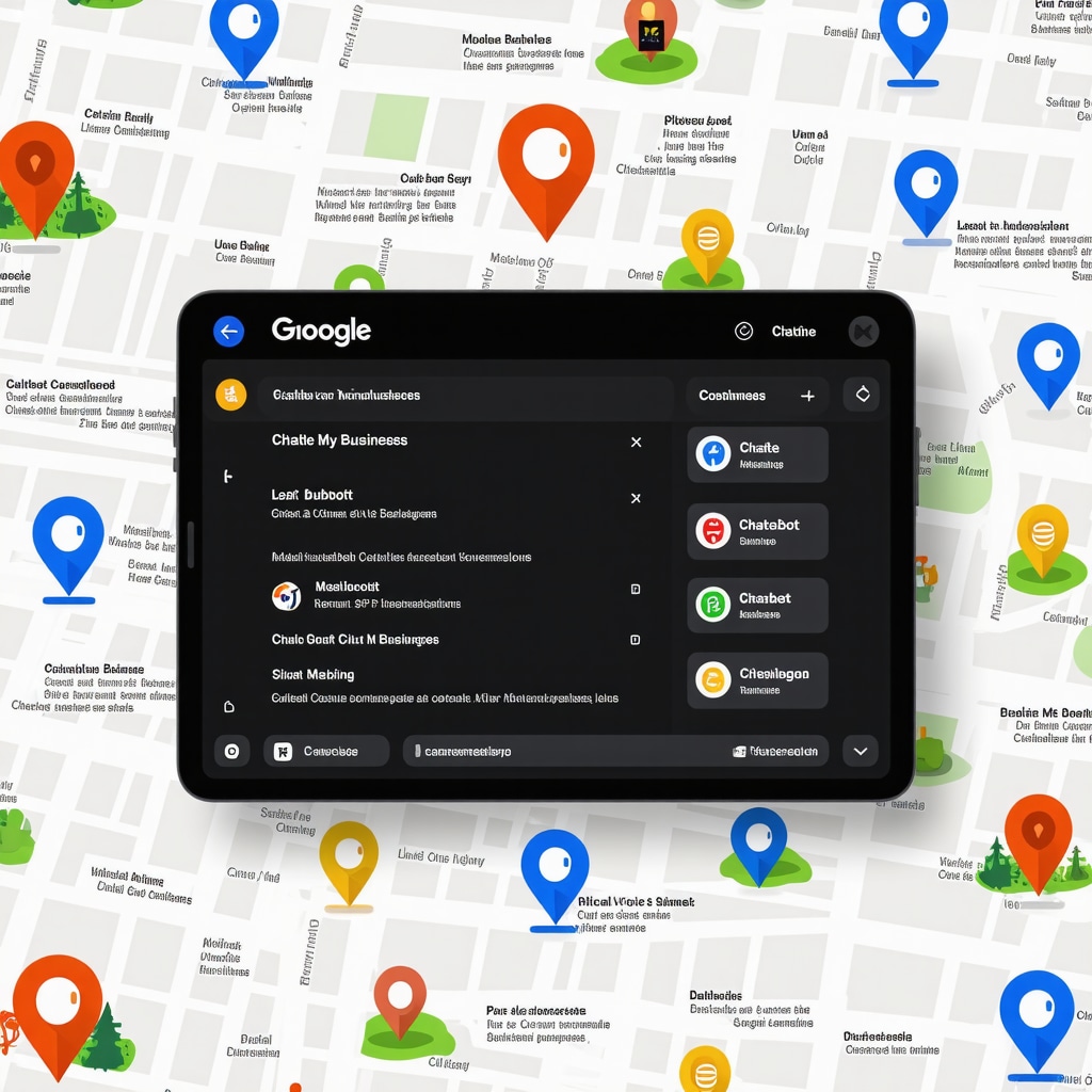 Digital dashboard illustrating GMB video metrics, chatbot interactions, API integrations, and voice search optimization for local businesses
