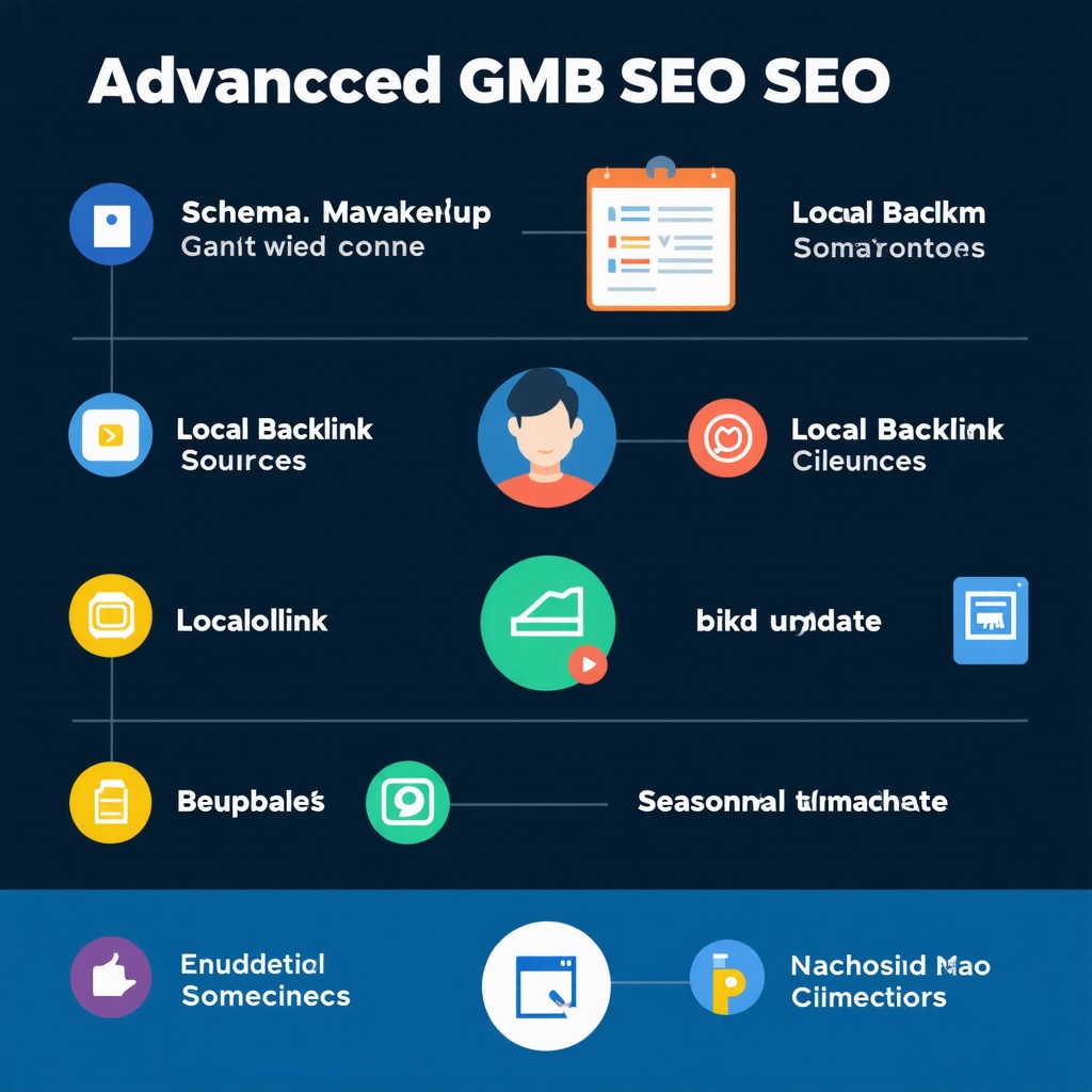 Infographic showing advanced Google My Business SEO strategies like schema markup and seasonal updates