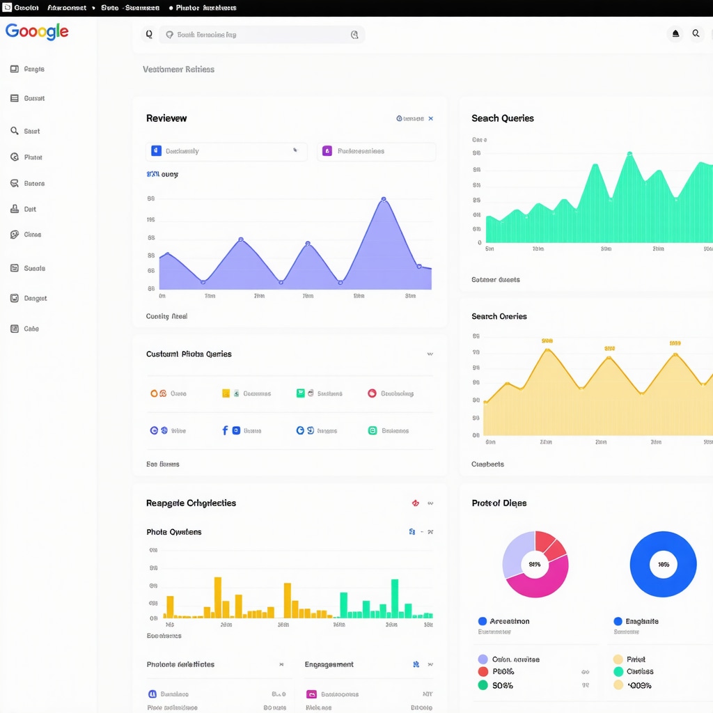 Dashboard showing GMB metrics like review velocity, search queries, and customer actions for expert local SEO optimization