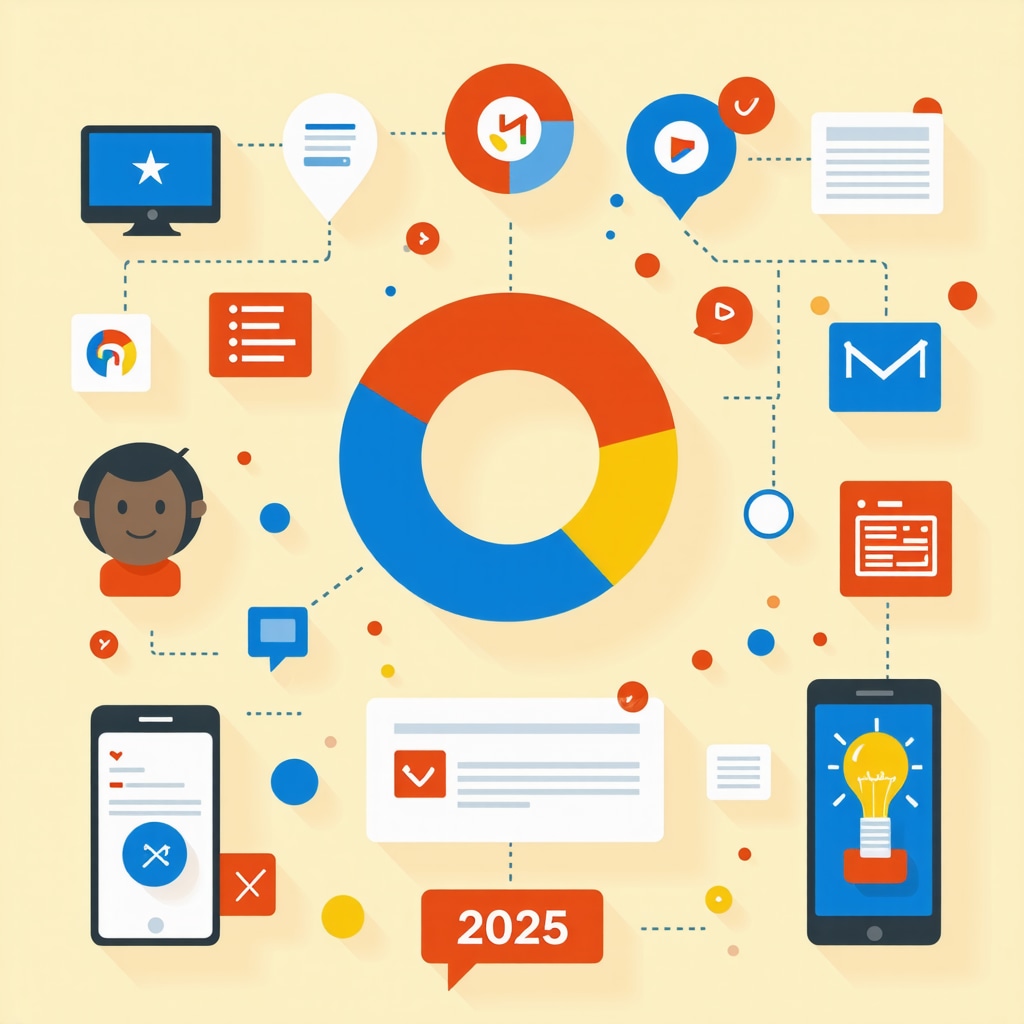 Illustration of Google My Business profile enhanced with AI, schema markup, and mobile optimization icons
