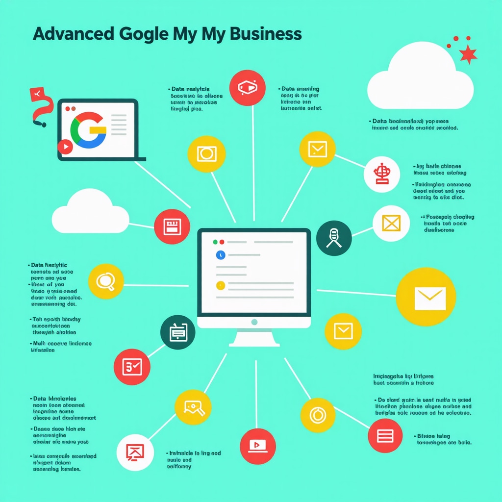 Infographic showing advanced tactics for Google My Business posts including data analysis and multi-channel marketing