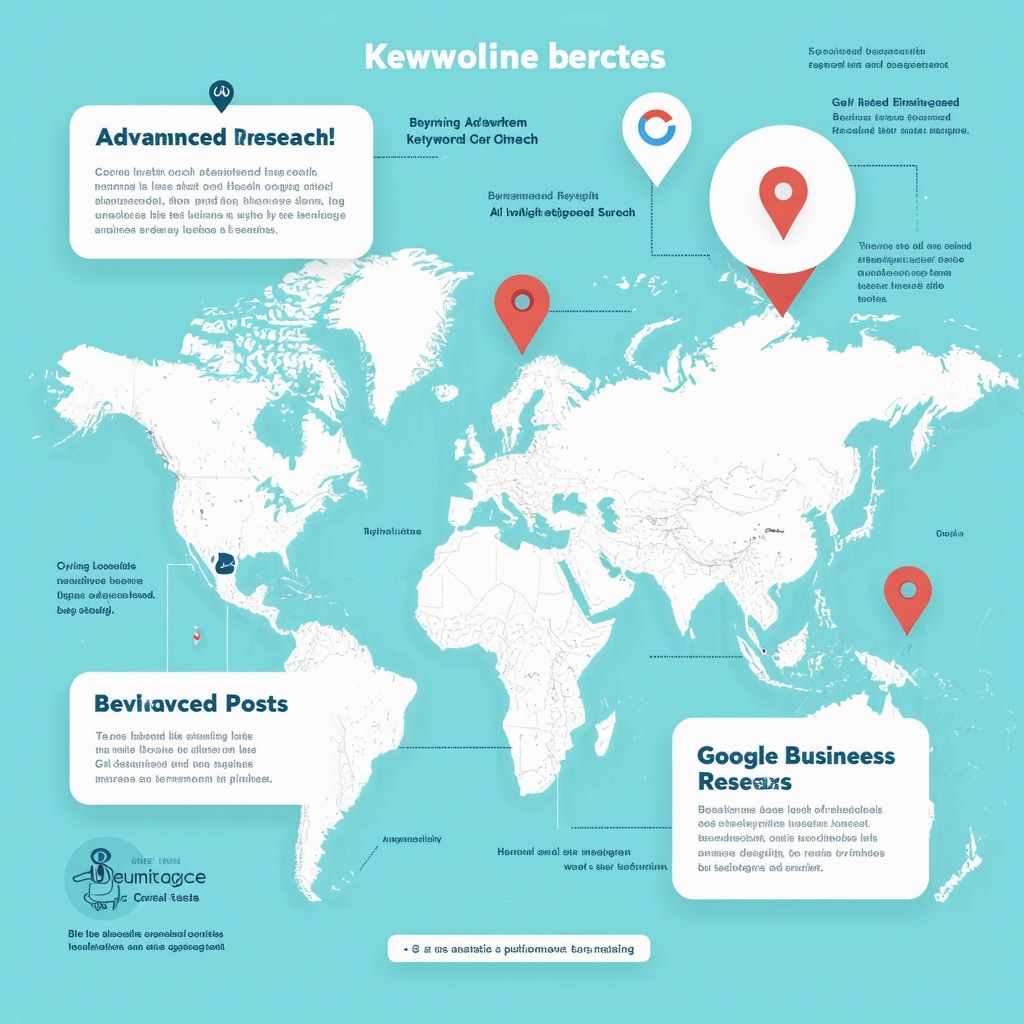 Infographic showing AI-powered keyword research, geo-tagging, and Google Business Posts for local SEO