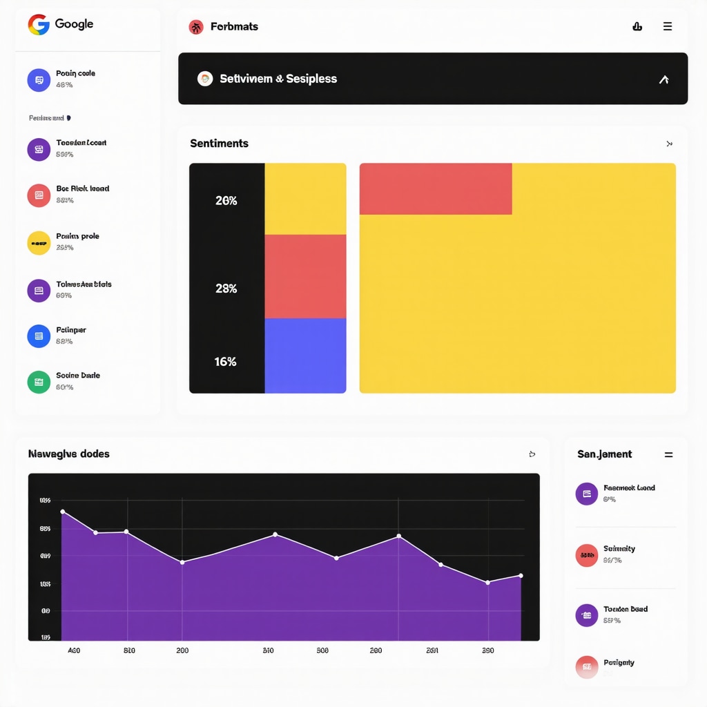 Dashboard displaying sentiment analysis, keyword trends, and review metrics for Google My Business optimization