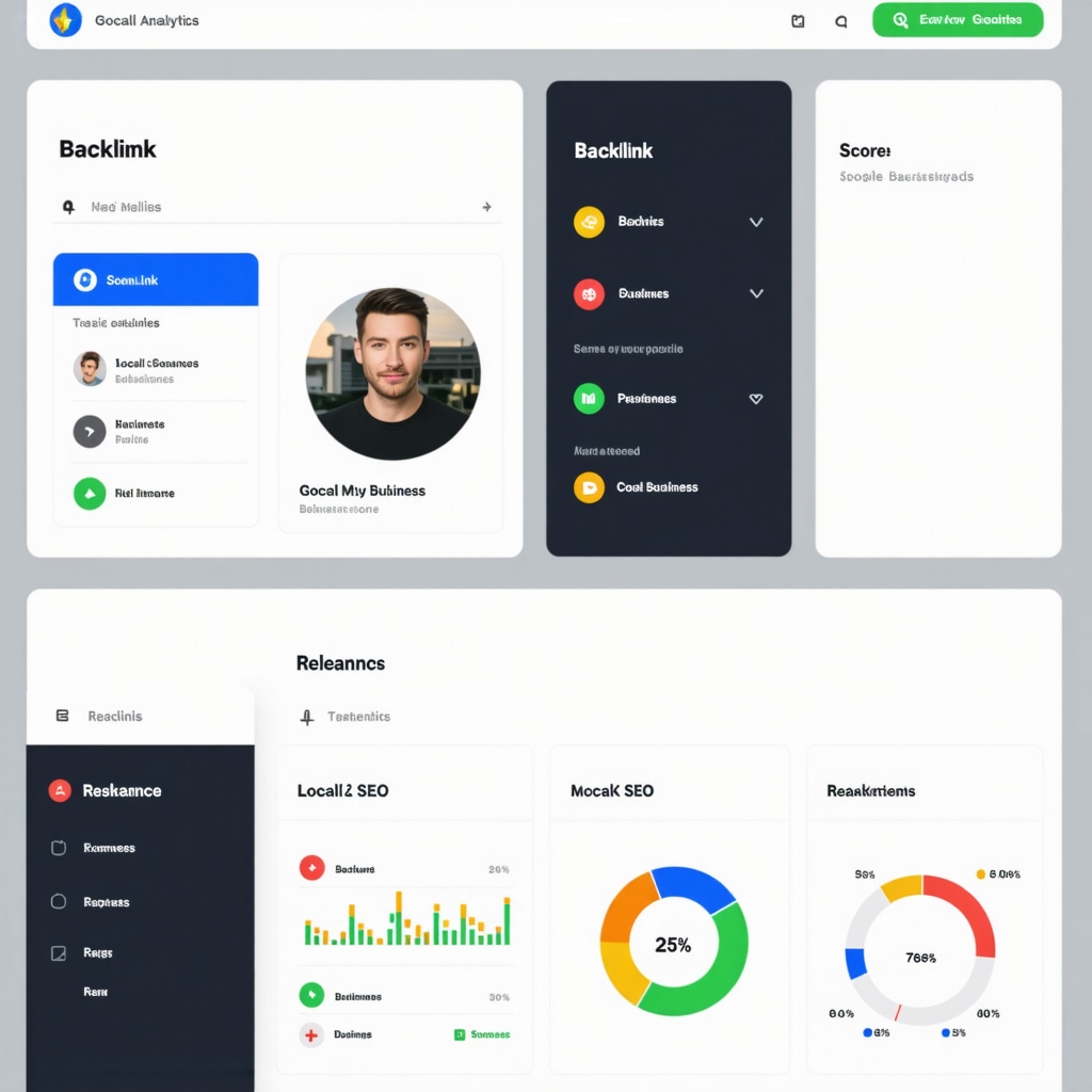 Digital dashboard showing backlink quality and local SEO metrics for Google My Business