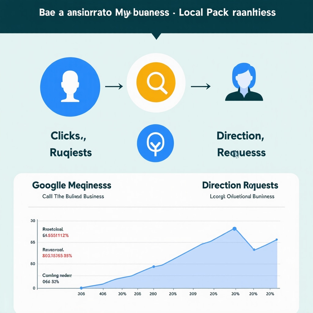 Infographic showing behavioral signals like clicks, calls, and direction requests boosting GMB Local Pack rankings