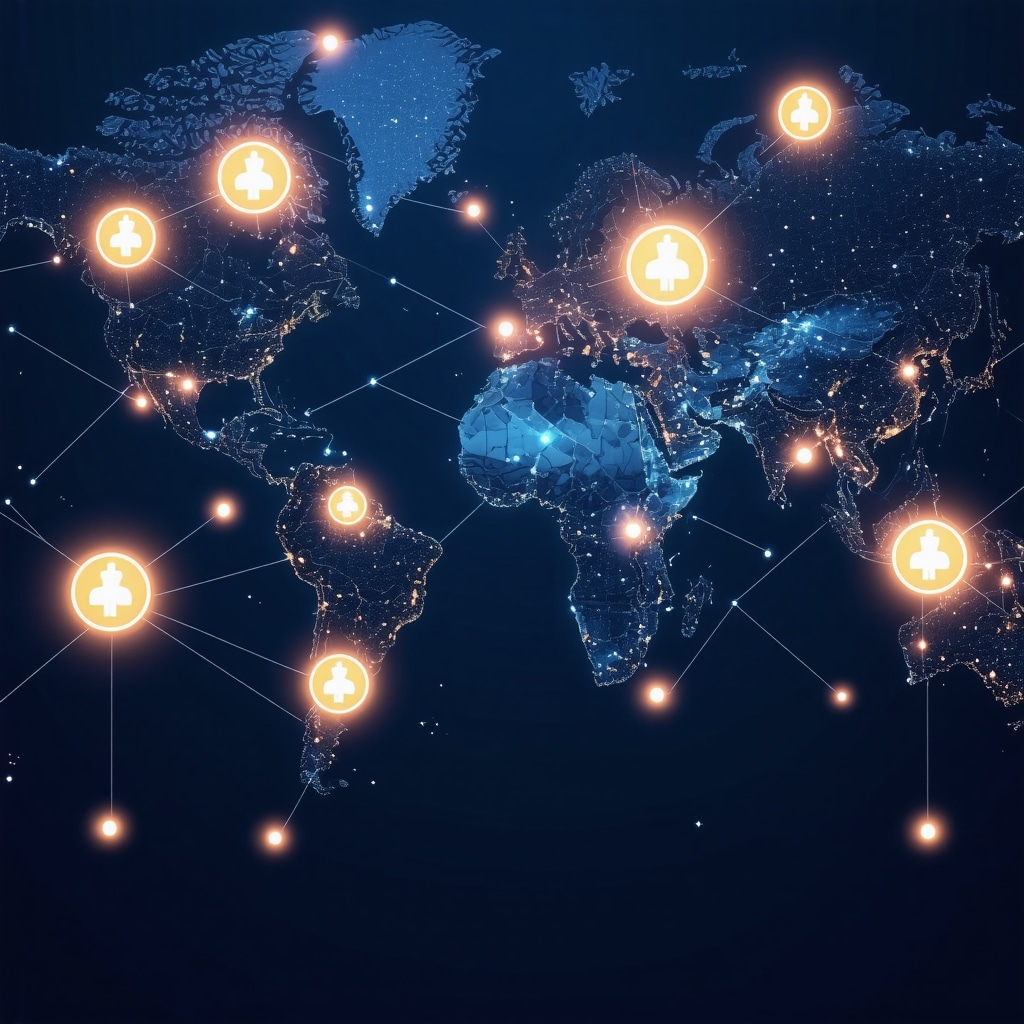 Illustration of blockchain network securing local business citations for SEO