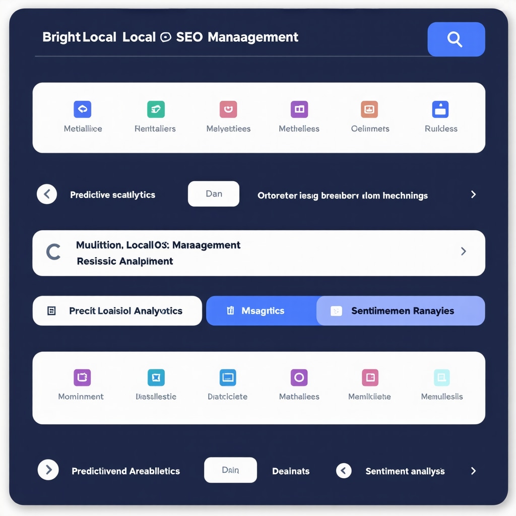 Infographic showing BrightLocal API integration with multi-location SEO management and predictive analytics