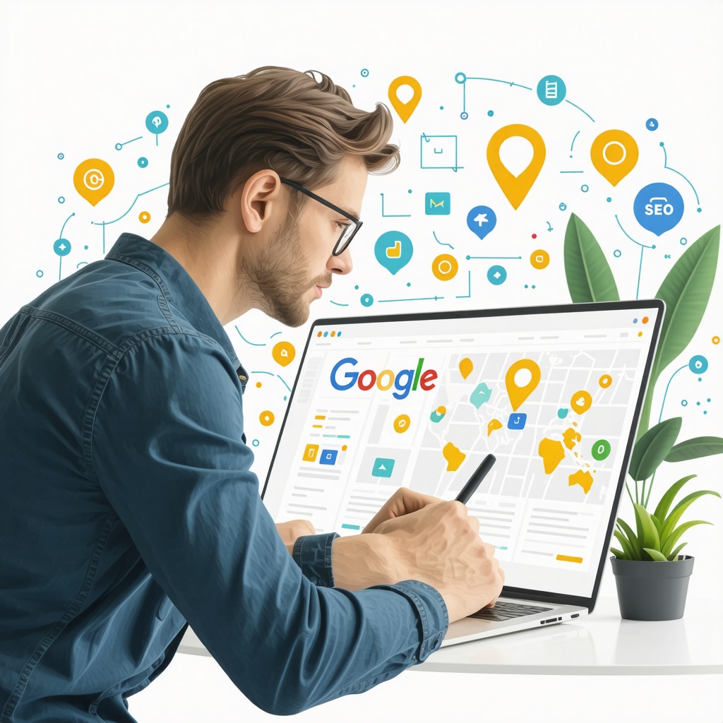 Business owner analyzing Google Maps user engagement and AI tools for local SEO enhancement