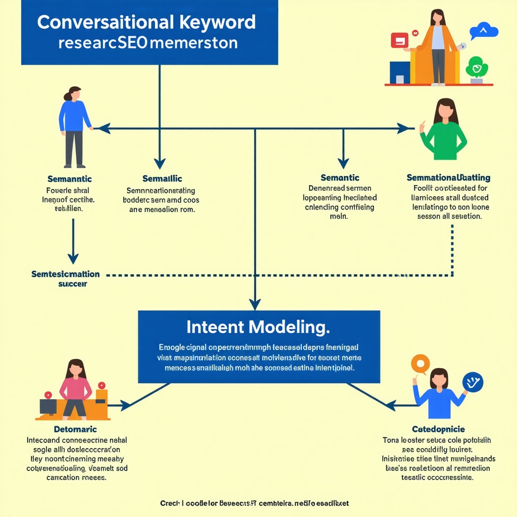 Infographic showing the process from conversational keyword research through semantic SEO and intent modeling for GMB optimization
