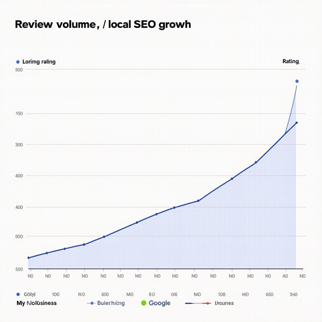Graph showing the relationship between Google My Business review volume, average rating, and local SEO traffic increase