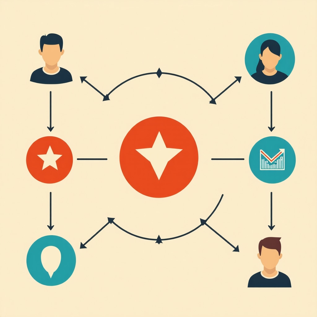 Illustration of a feedback loop linking customer reviews, SEO analytics, and business growth