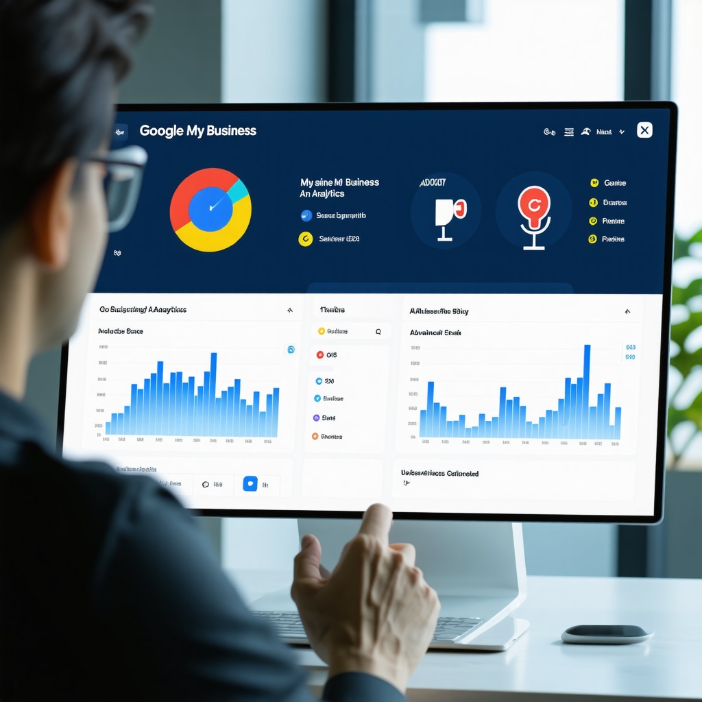 Digital dashboard showing AI analytics and voice search optimization for Google My Business