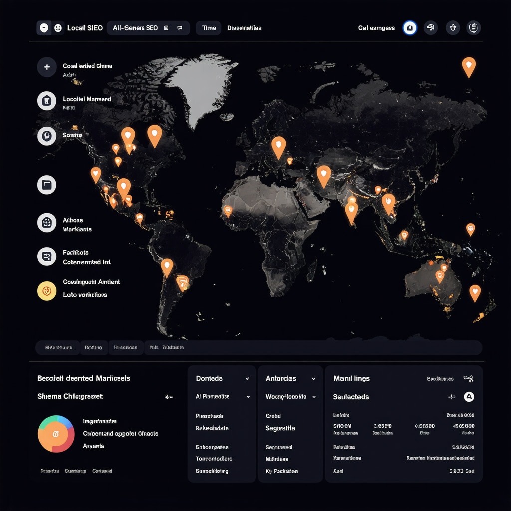 Digital dashboard depicting AI-driven local SEO analytics and schema markup integration for Google My Business optimization