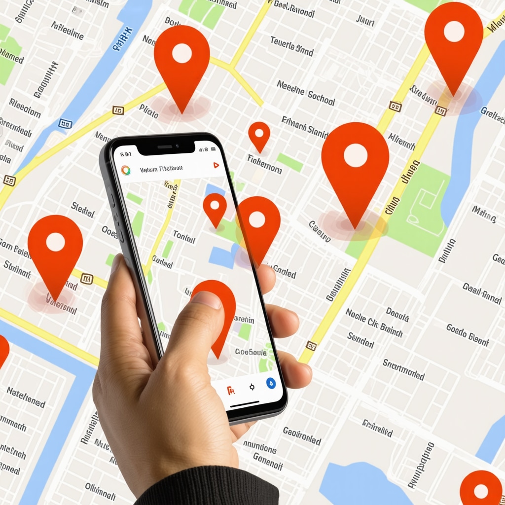 Digital map showing geo-fencing zones with notifications on smartphones for hyperlocal marketing