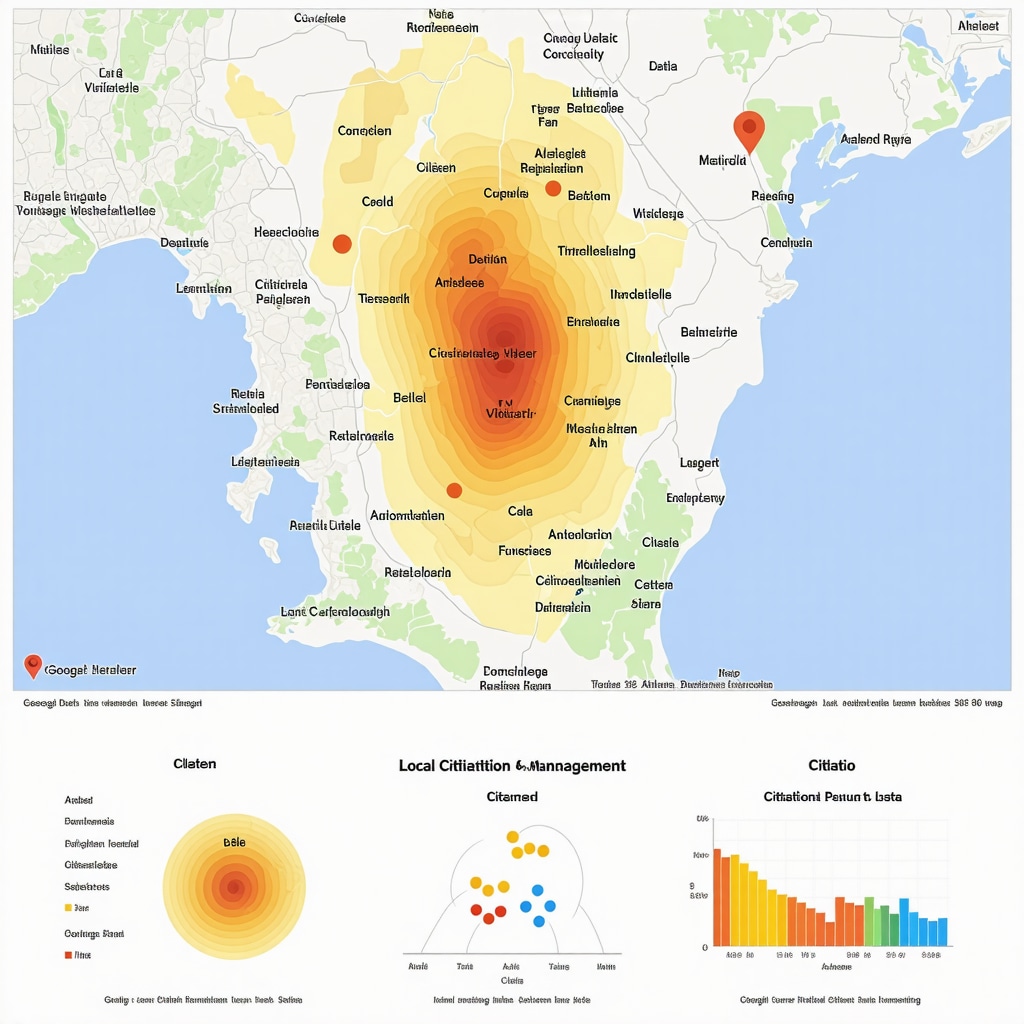 Infographic depicting geospatial data and citation clusters optimizing Google Business Listings