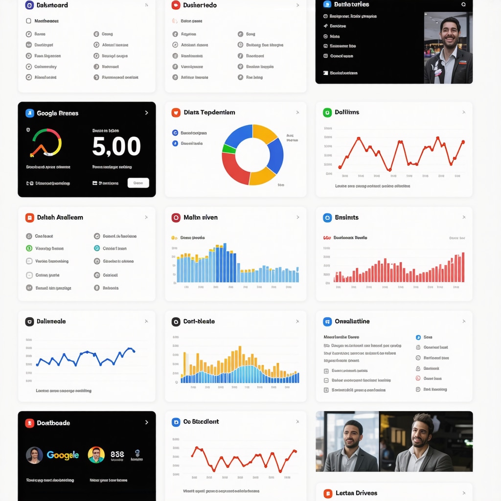 Screenshot of a digital marketing dashboard displaying Google Business Profile analytics and multimedia content previews