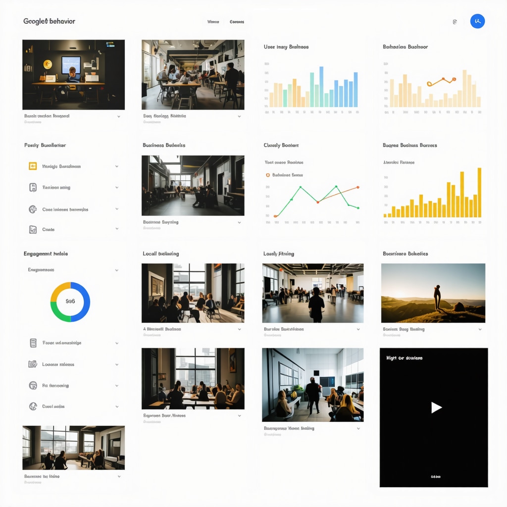 Dashboard displaying Google Business Profile analytics with charts and local business images and videos