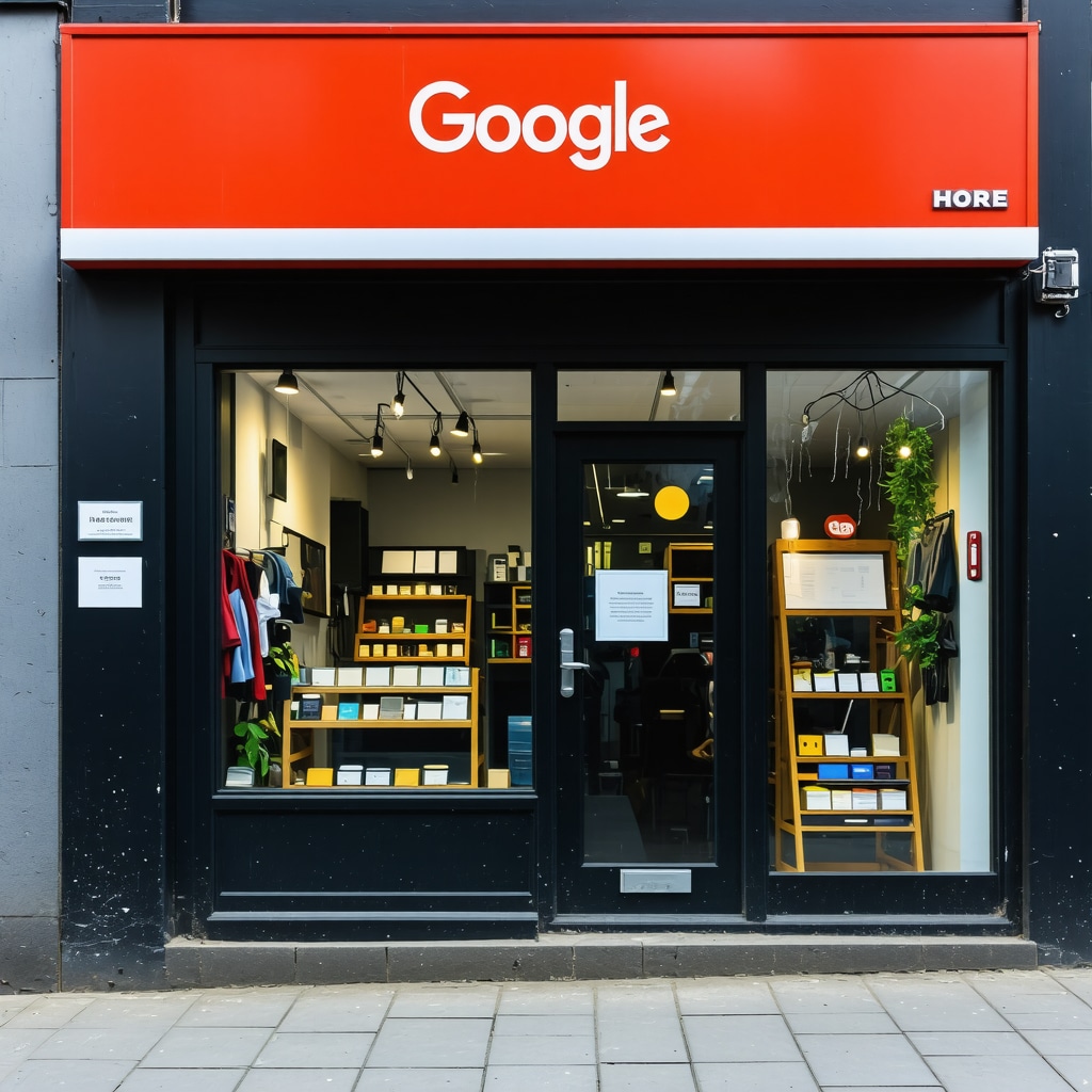 Local business storefront with Google Business Profile advanced features overlay