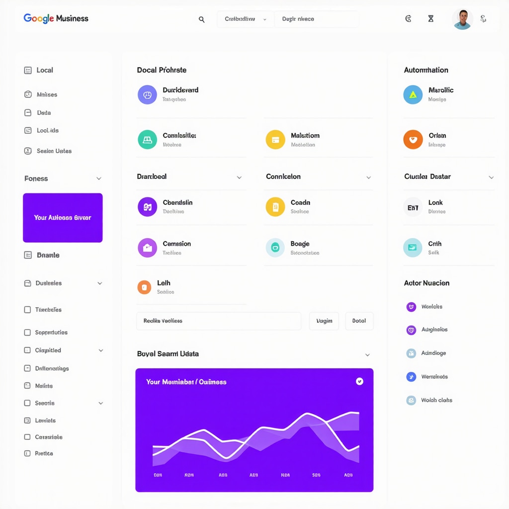 Dashboard displaying Google My Business API integration with CRM and SEO analytics for local business optimization