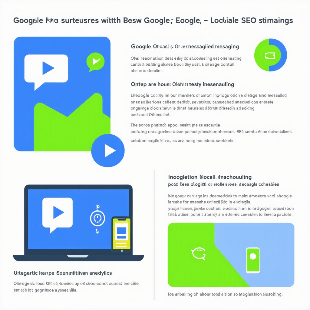Infographic showing Google My Business messaging, post scheduling, and Google Analytics integration for local SEO