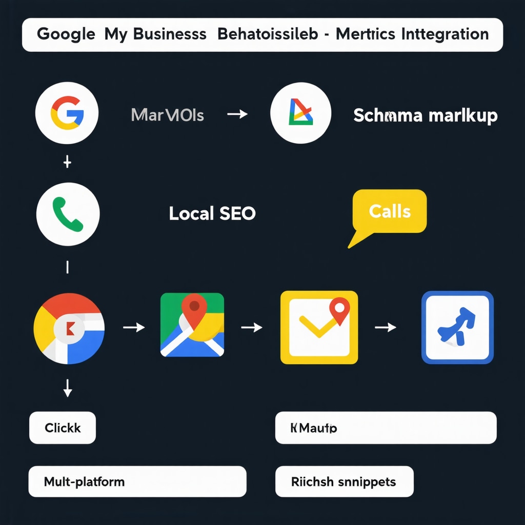 Infographic showing advanced Google My Business SEO strategies including behavioral data, schema markup, and multi-platform presence