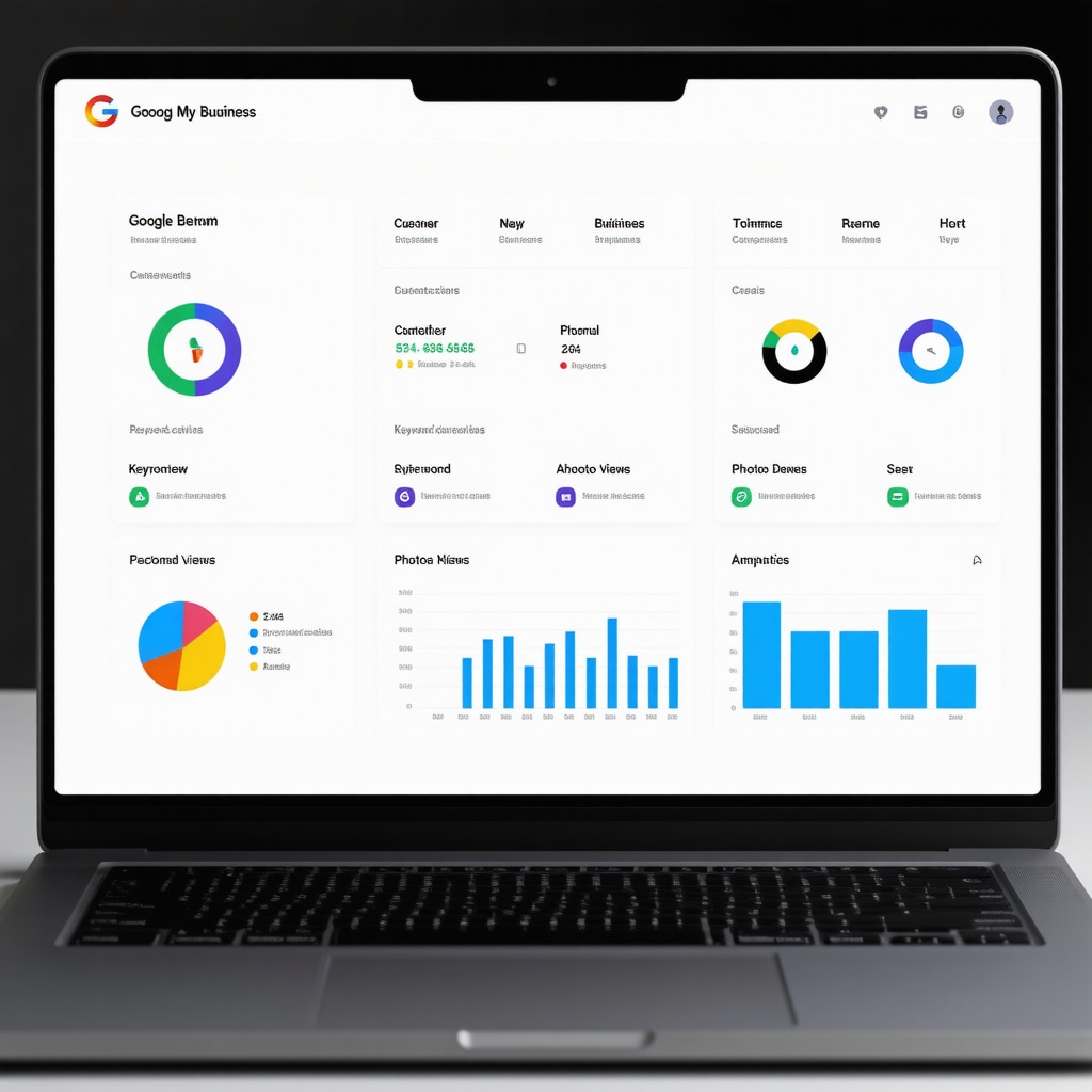 Screenshot of GMB dashboard displaying metrics and analytics charts