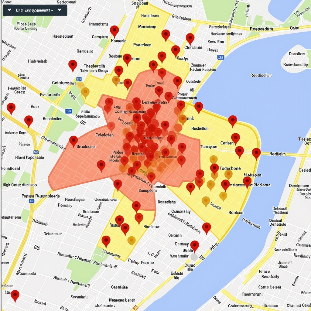 Heatmap showing clusters of customer direction requests on a city map for local business optimization