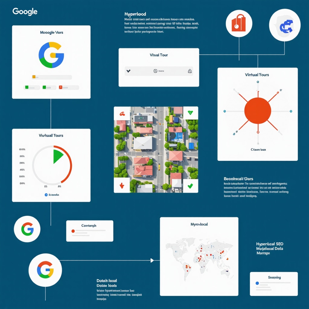Infographic showing AI analytics, immersive content features, and hyperlocal SEO data for Google My Business optimization