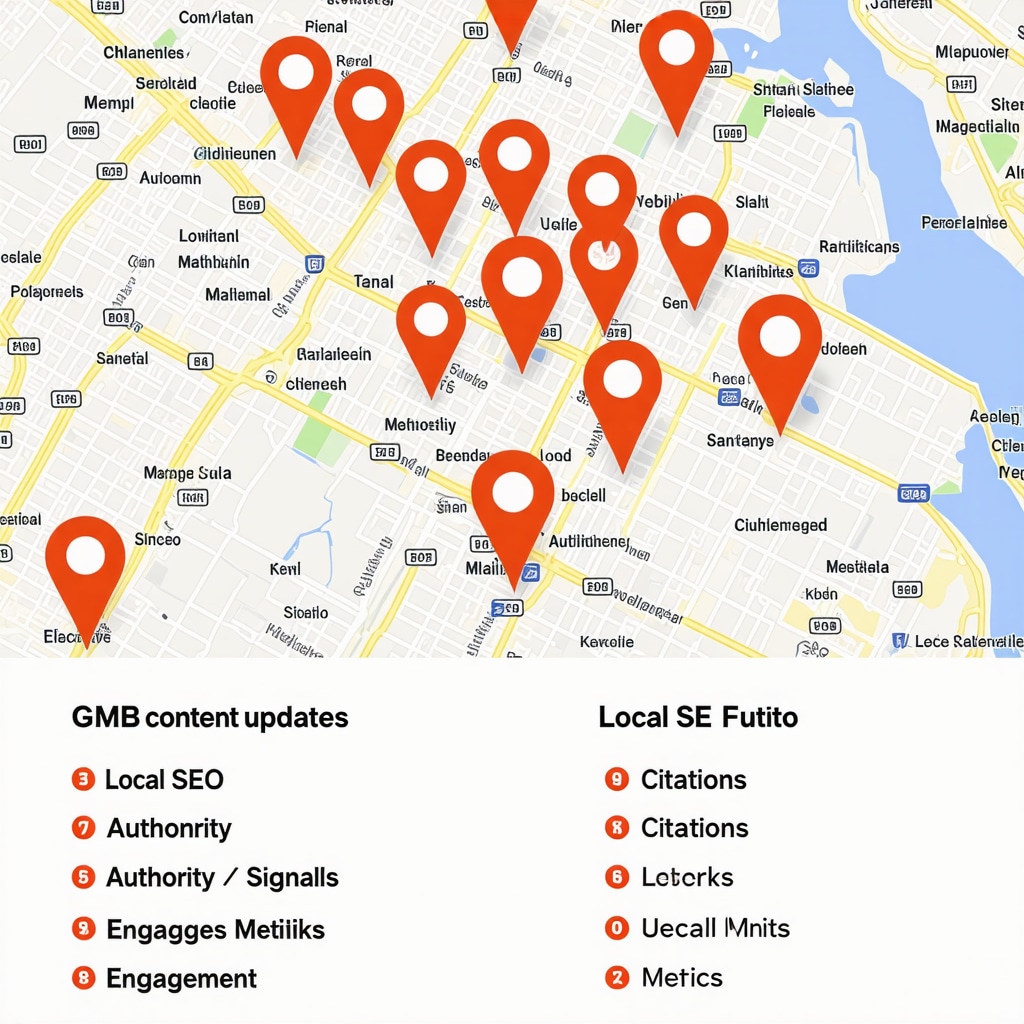 Infographic showing GMB content, citations, backlinks, and engagement metrics boosting local SEO