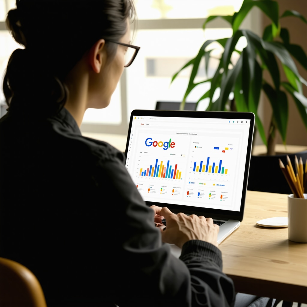 Local business owner reviewing charts and graphs on laptop illustrating GMB performance tracking and growth insights