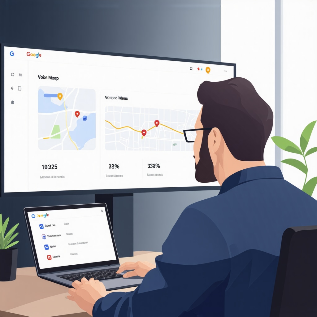 Business owner reviewing voice search and behavioral signal analytics with Google Maps interface