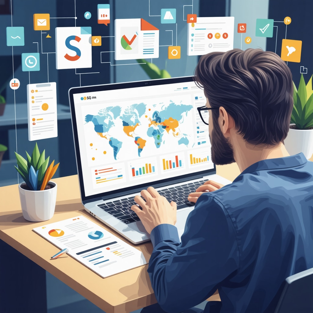 Business owner analyzing hyperlocal SEO data with charts and maps on laptop screen
