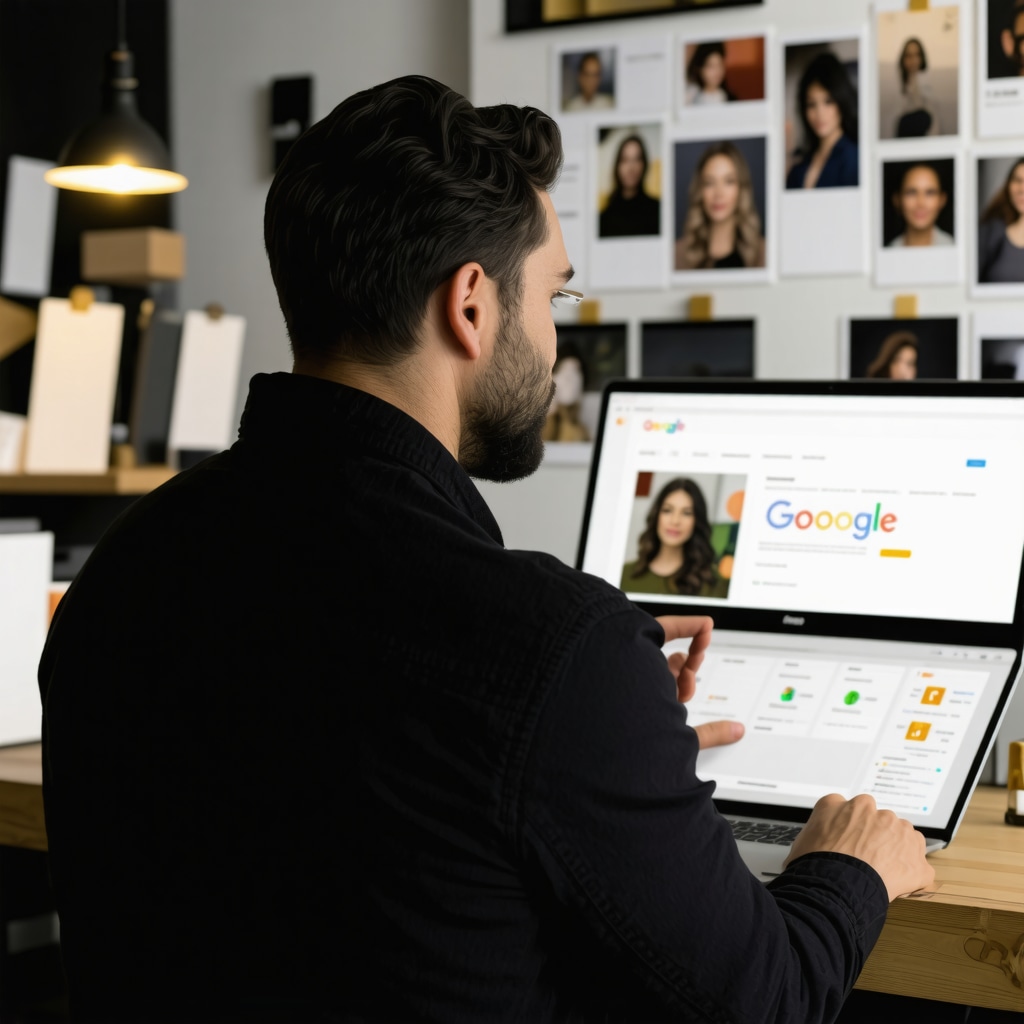 Local business owner checking Google Business Profile performance with visual content and reviews