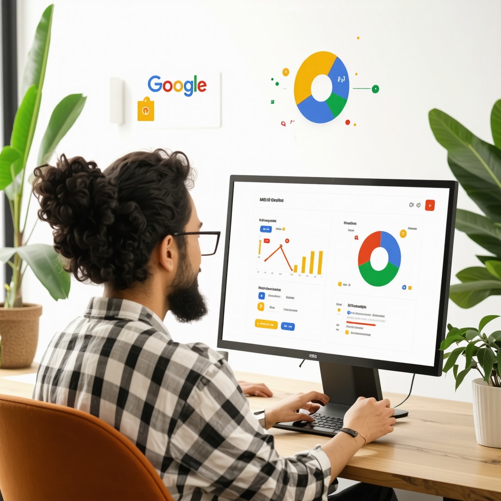 Local business owner interacting with customers via Google My Business Messaging and reviewing Insights data analytics for local SEO