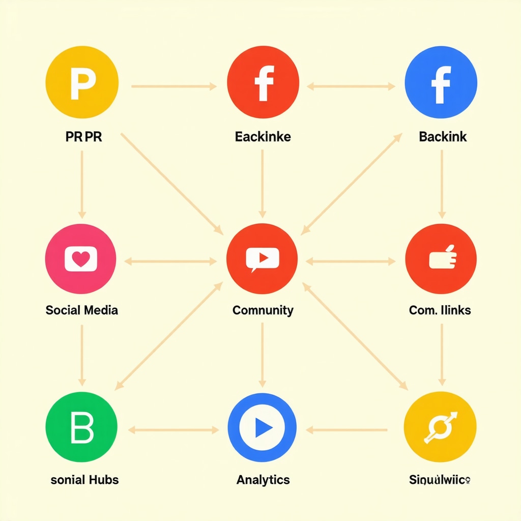 Infographic depicting multi-channel backlink sources linking to a Google Business Profile with rising ranking arrow