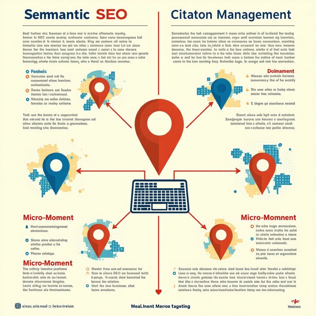 Infographic showing how semantic SEO and citation management combine to improve local SEO visibility with micro-moment targeting