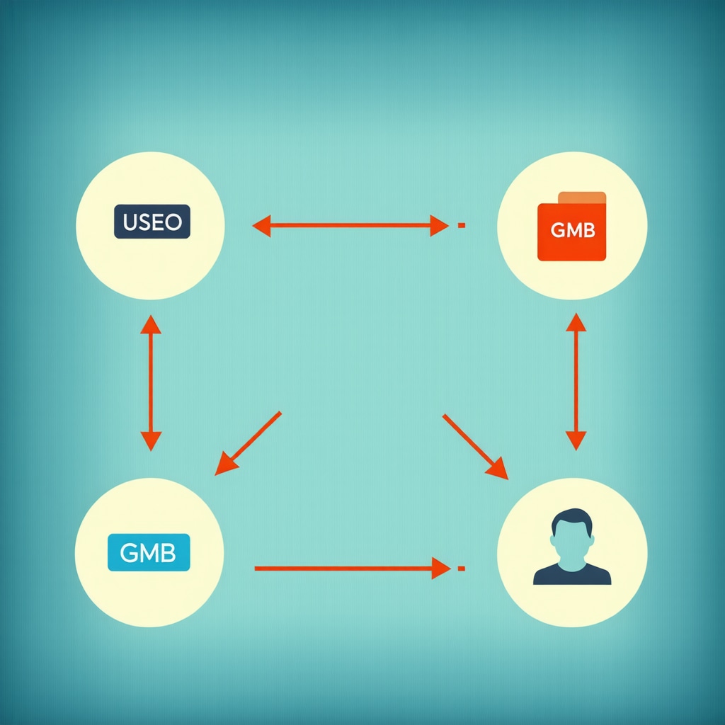 Diagram showing semantic SEO, user intent, and GMB description optimization interconnected