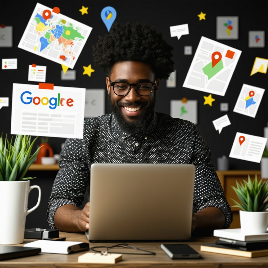 Small business owner updating Google Business Profile with local SEO elements