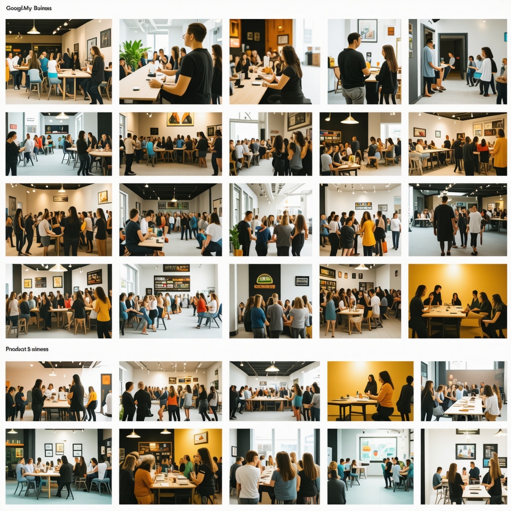 Collage of high-quality photos for local business GMB profile showing products, staff, and customers