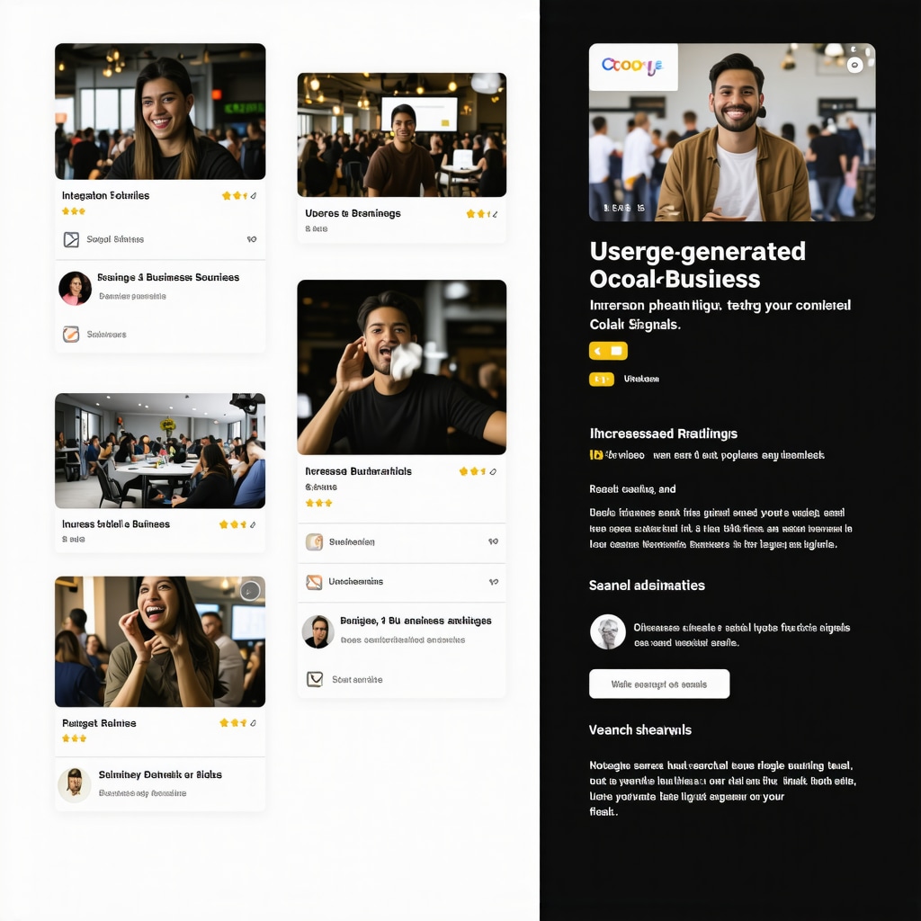 Infographic depicting how user-generated content like photos, videos, and reviews enhance Google Business Profile local SEO rankings and trust signals