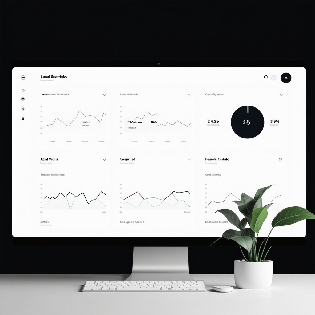 Futuristic AI analytics dashboard showing local search trends and customer engagement