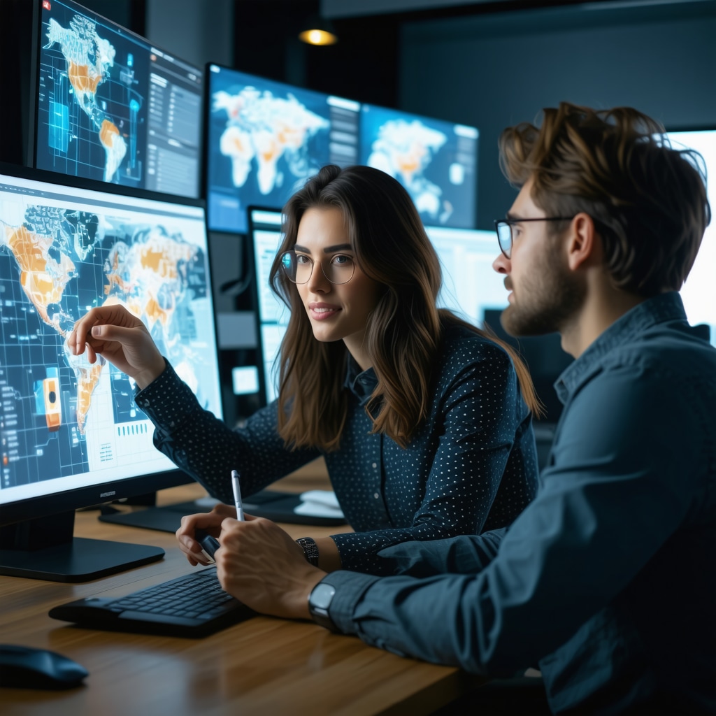 Team analyzing AI-driven local SEO data dashboards