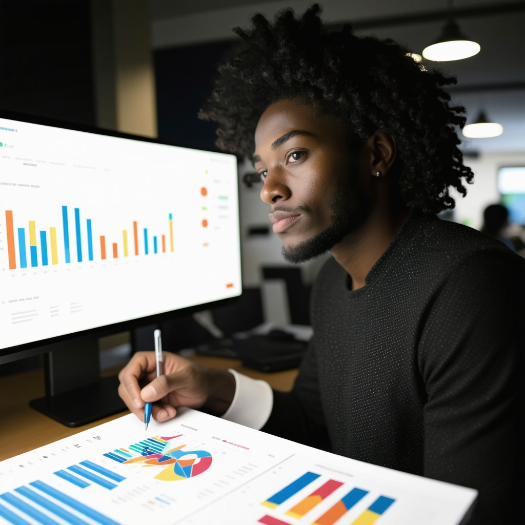 Business owner reviewing GMB analytics with AI insights